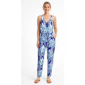 Lilly Pulitzer Jumpsuit Paulina Tropical Call Me Pineapple Blue White Size Small